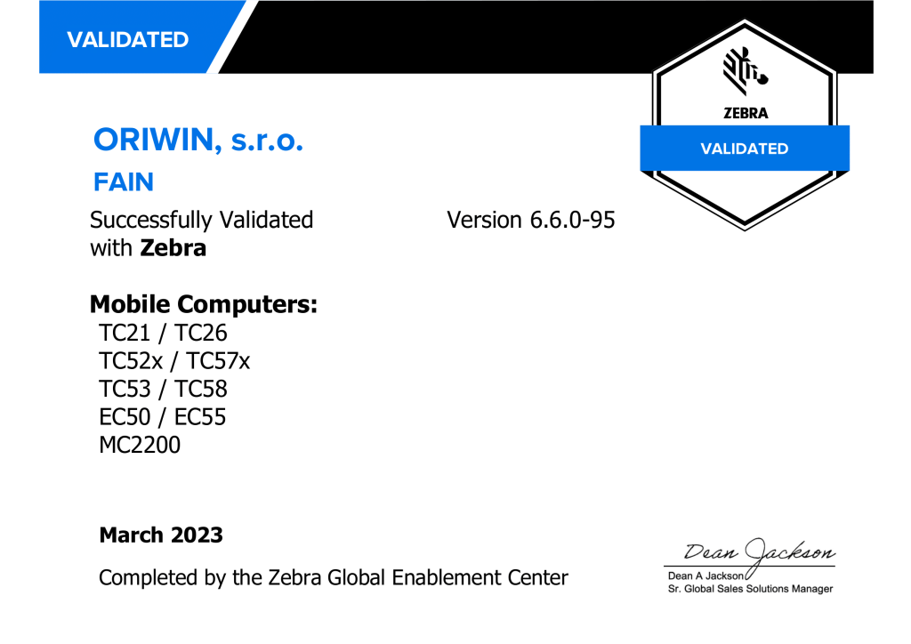 zebra validated certificate 1
